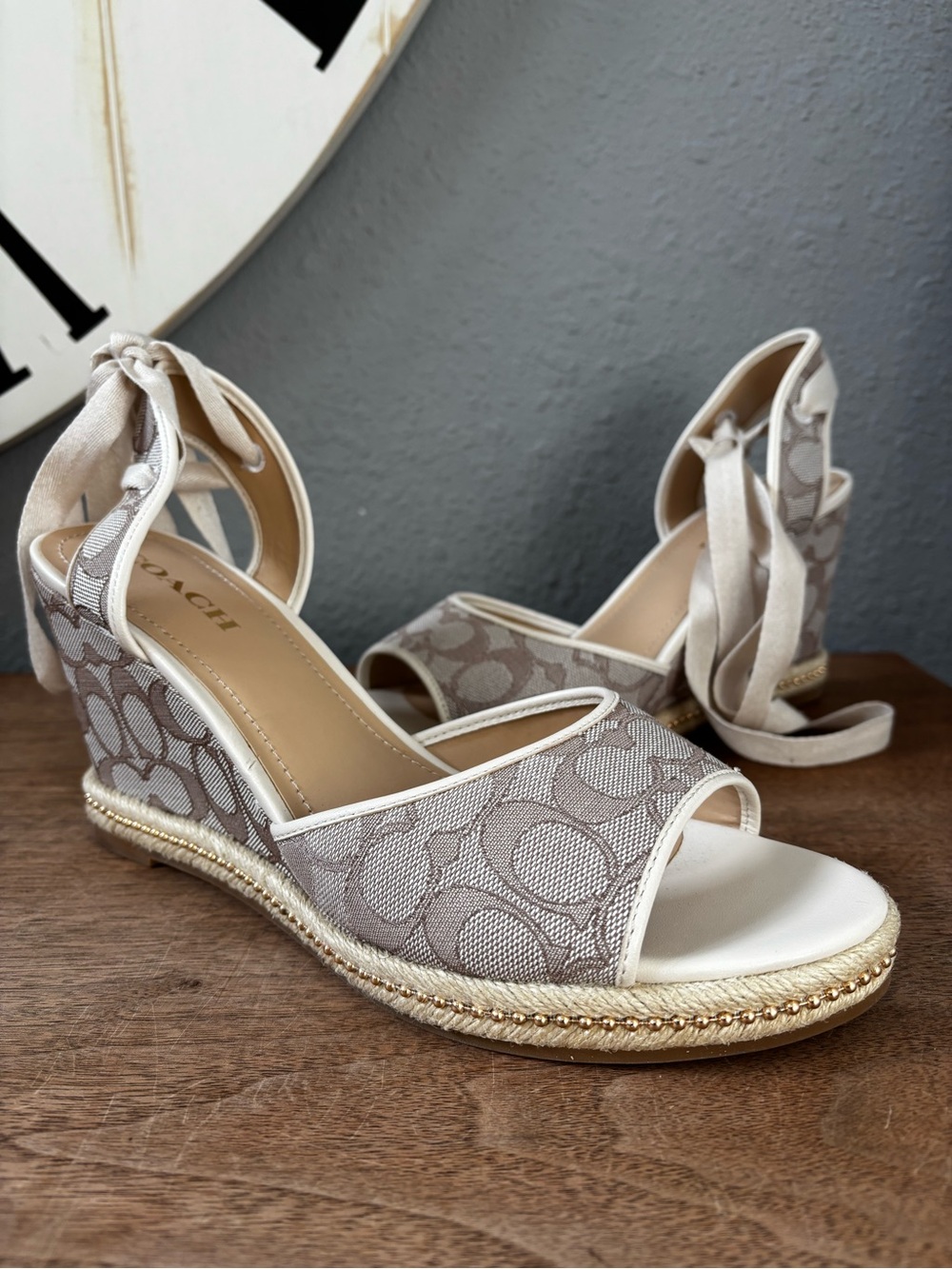 Coach Women's Page Signature Ankle-Tie Wedge Sandals 11 - Picture 12 of 12
